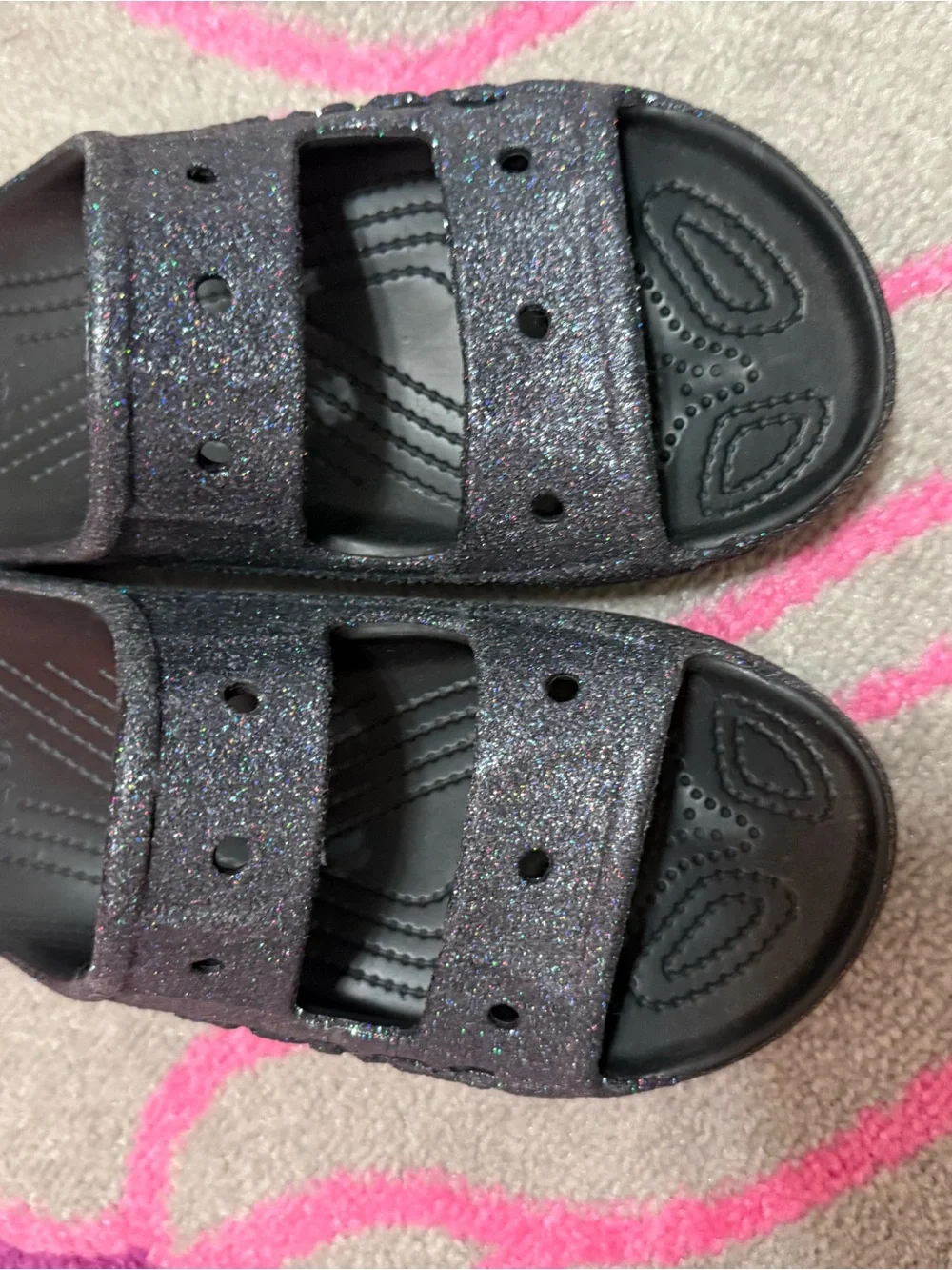 CROCS Women’s Black Glitter Double-Strap Slide Sandals